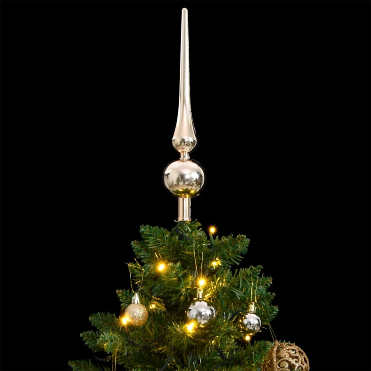 vidaXL Sztuczna choinka na zawiasach, 150 lampek LED i bombki, 120 cm