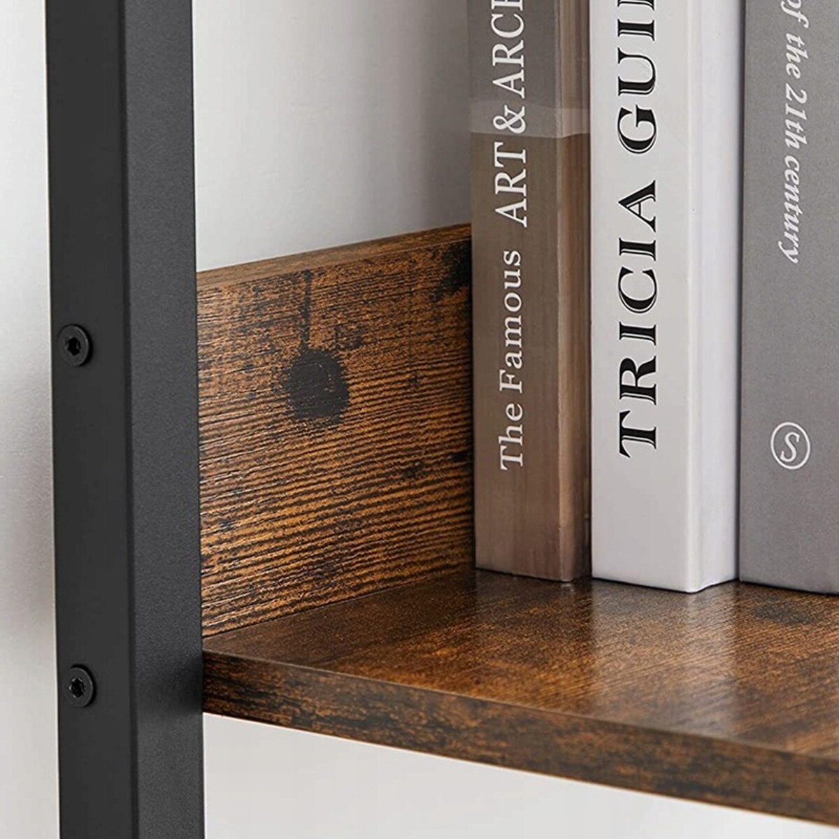 Industrialny regał stojący czarny 5 półek drabinka na książki loft modern