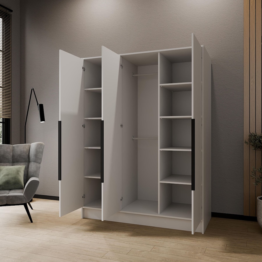 Szafa 150 gładka LUSO z lustrem i czarnymi uchwytami, biała