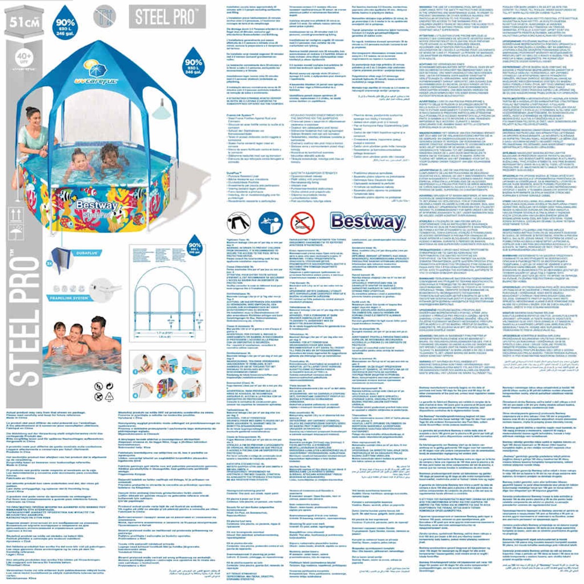 Bestway Basen naziemny dla dzieci Steel Pro UV Careful, 183x51 cm