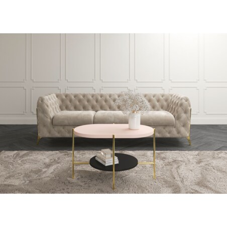 Nowoczesny stolik kawowy Dancan ARENA / złota podstawa + różowy i czarny blat