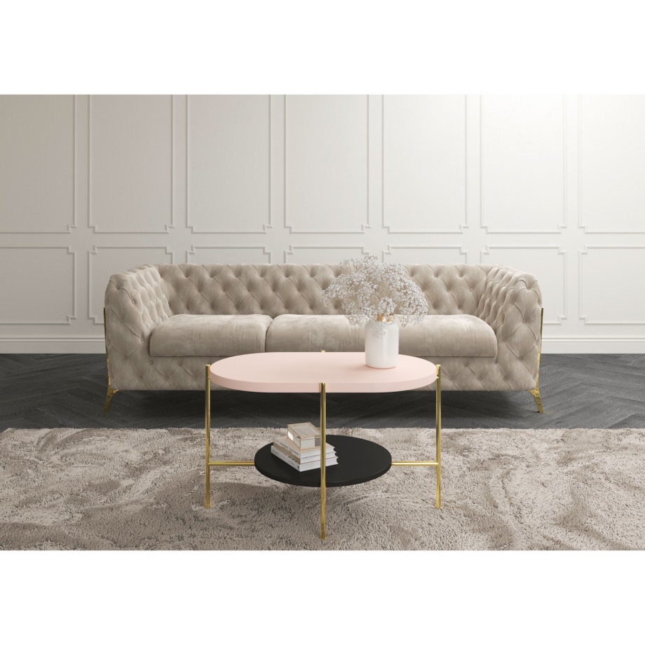 Nowoczesny stolik kawowy Dancan ARENA / złota podstawa + różowy i czarny blat