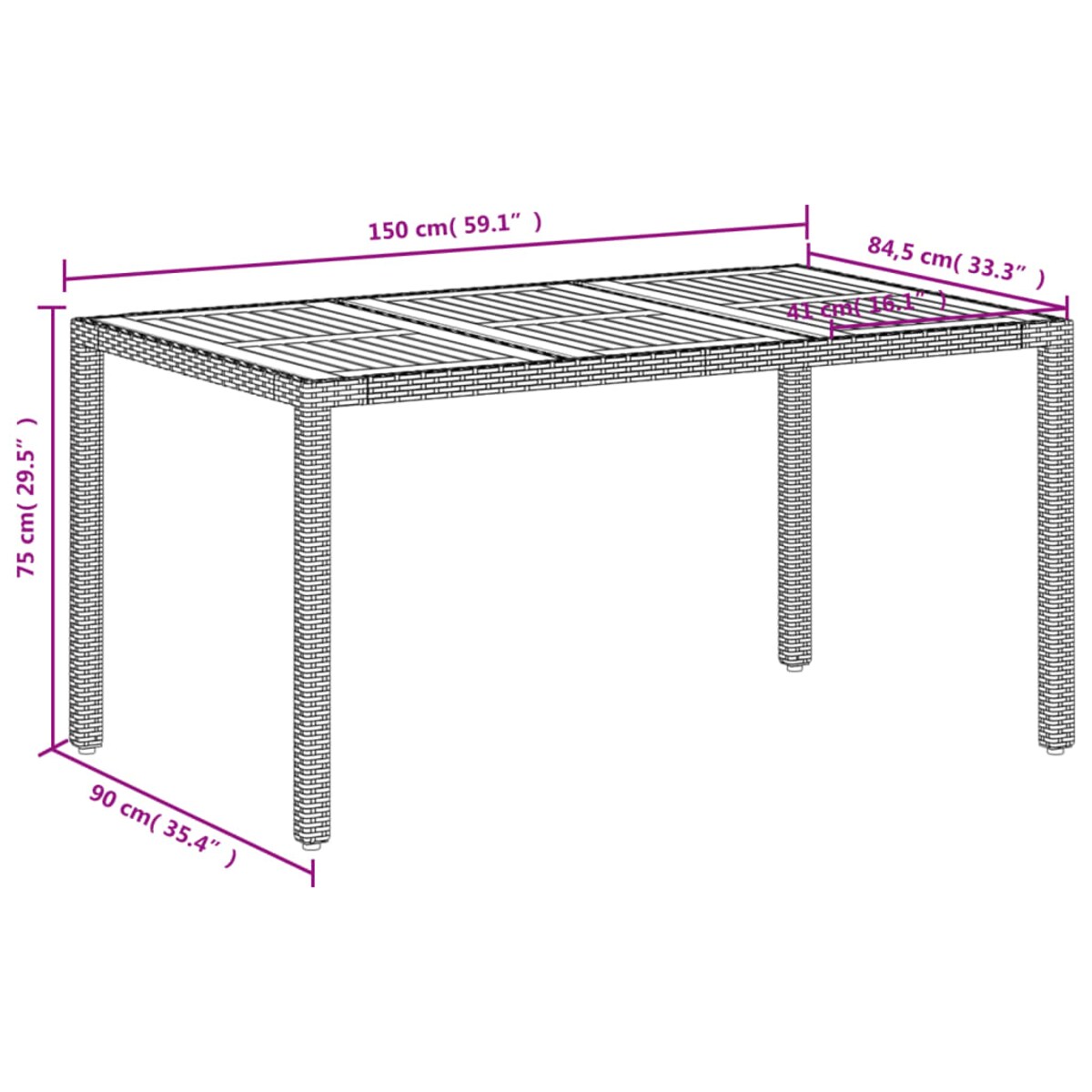 vidaXL Stół ogrodowy, beżowy 150x90x75 cm, rattan PE i drewno akacjowe