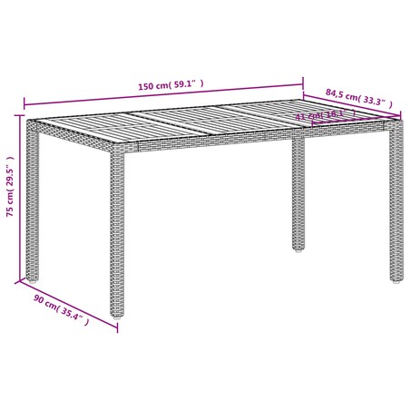 vidaXL Stół ogrodowy, beżowy 150x90x75 cm, rattan PE i drewno akacjowe