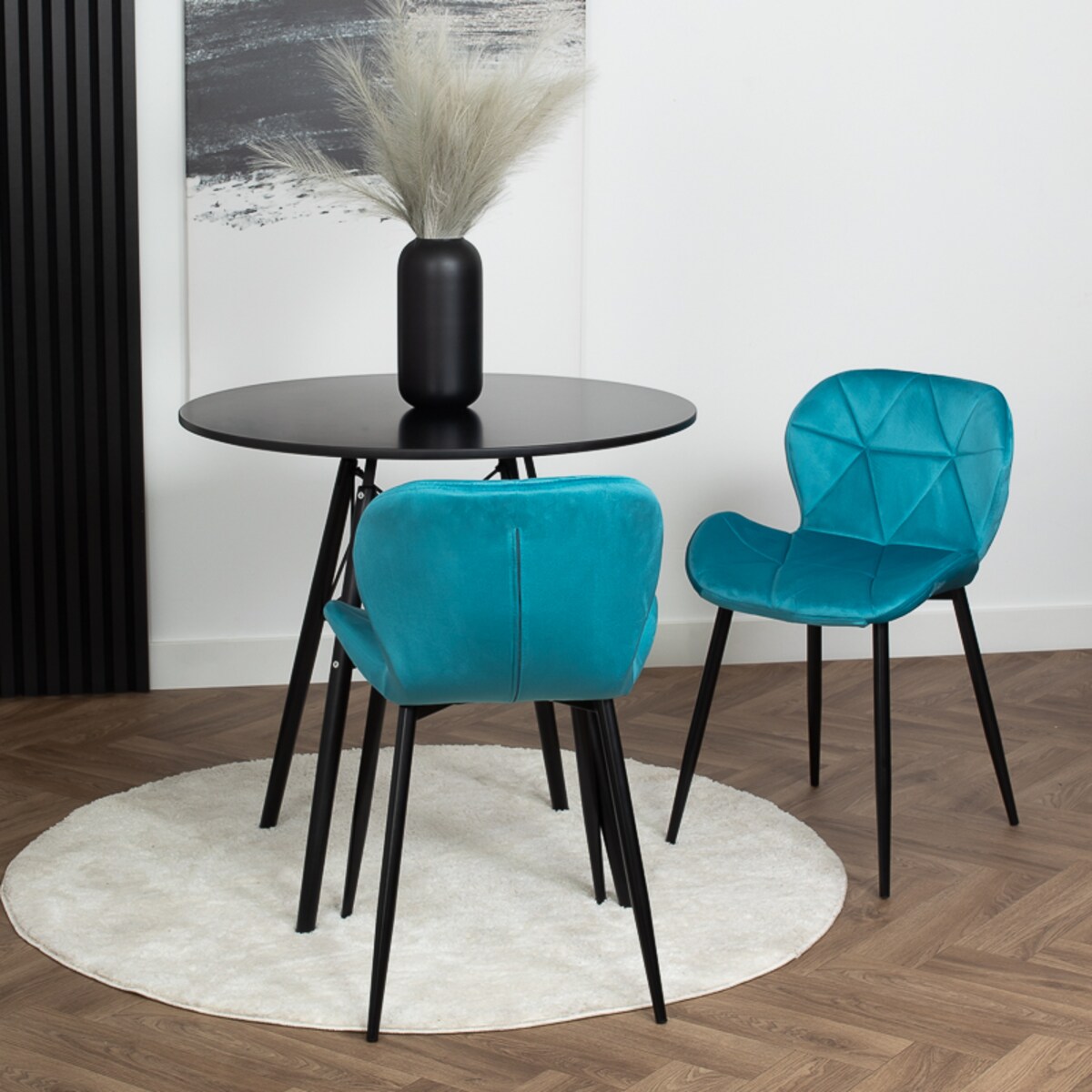 Krzesło tapicerowane welurowe pikowane turkusowe do salonu jadalni