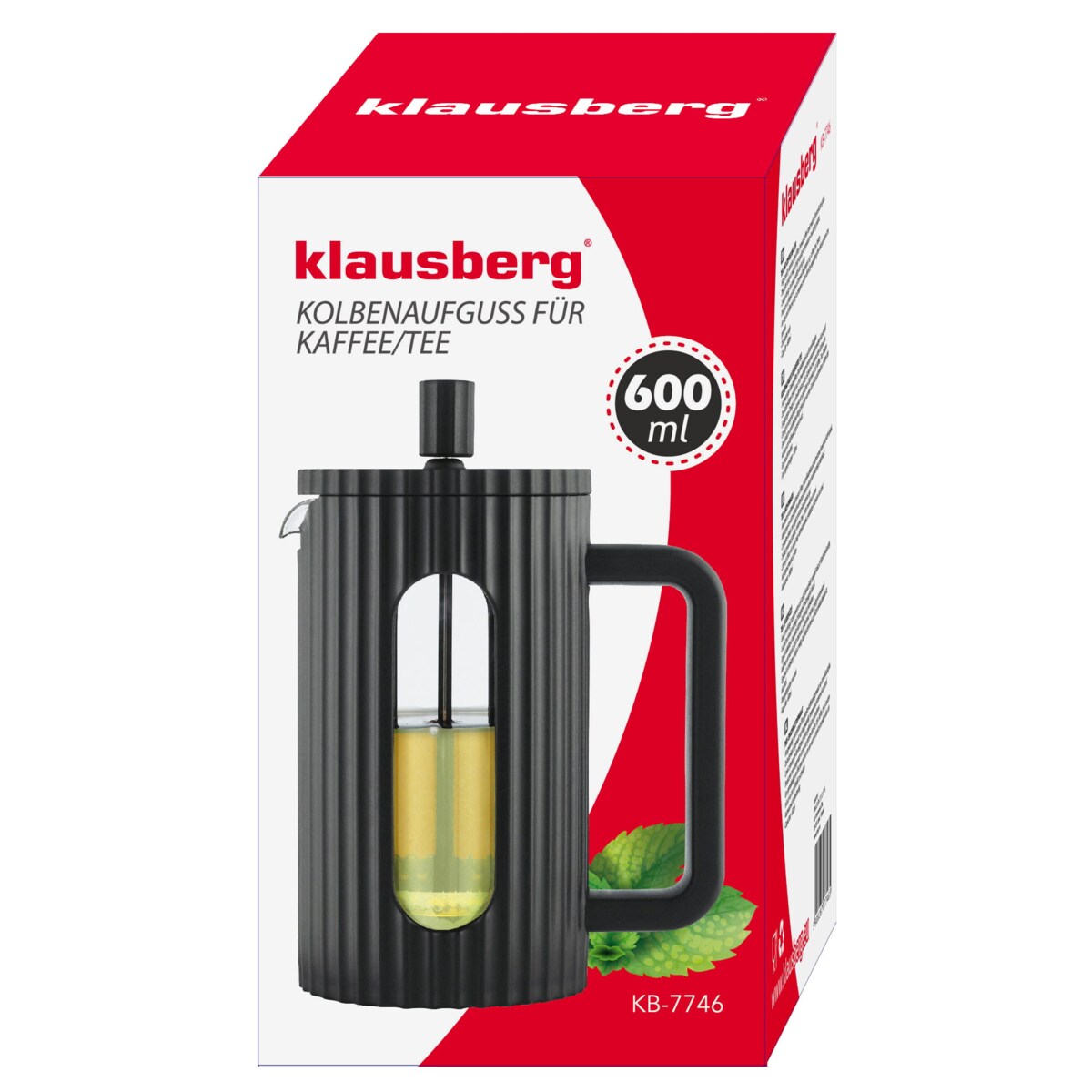 Zaparzacz do herbaty kawy szklany French Press 600 ml czarny KLAUSBERG