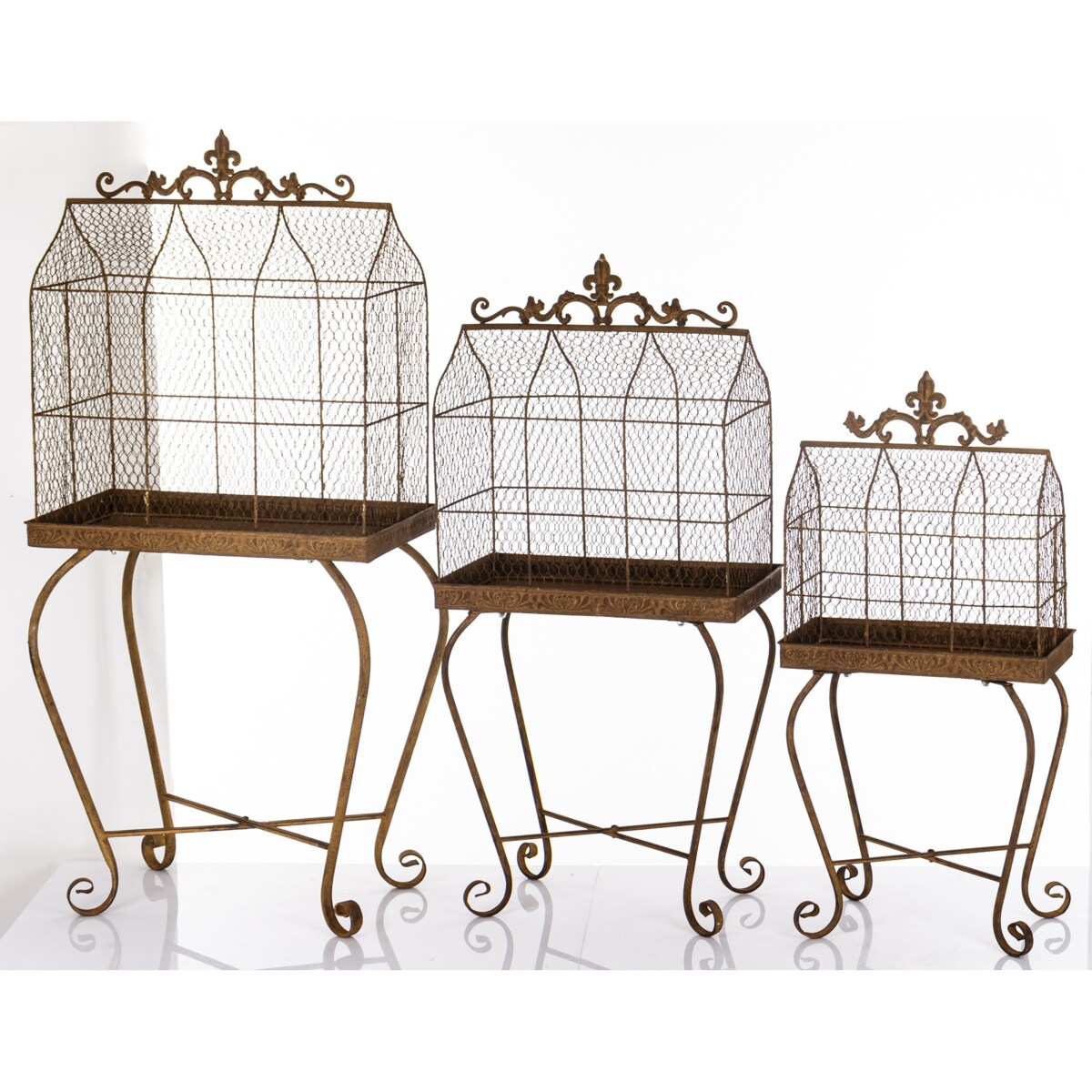 Klatki dekoracyjne metalowe 3 sztuki na stelażu