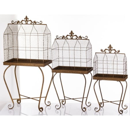 Klatki dekoracyjne metalowe 3 sztuki na stelażu