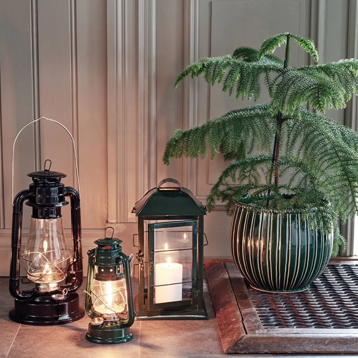 LAMPA NAFTOWA metal / szkło ZIELONA + knot