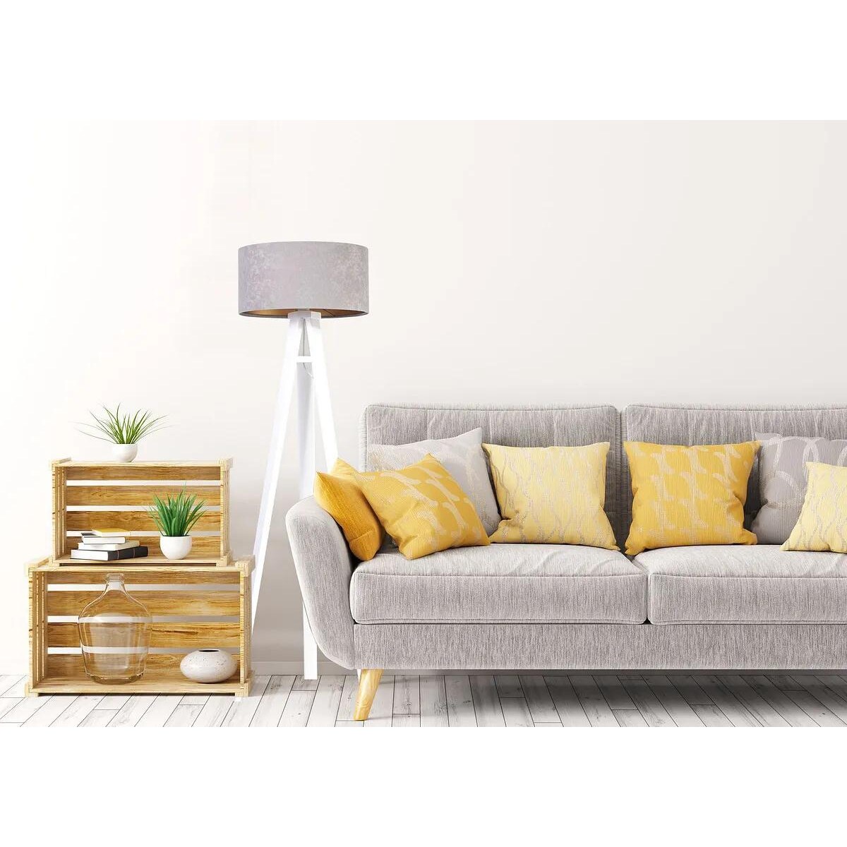 Lampa stojąca HOME 40 szara/złota/biała