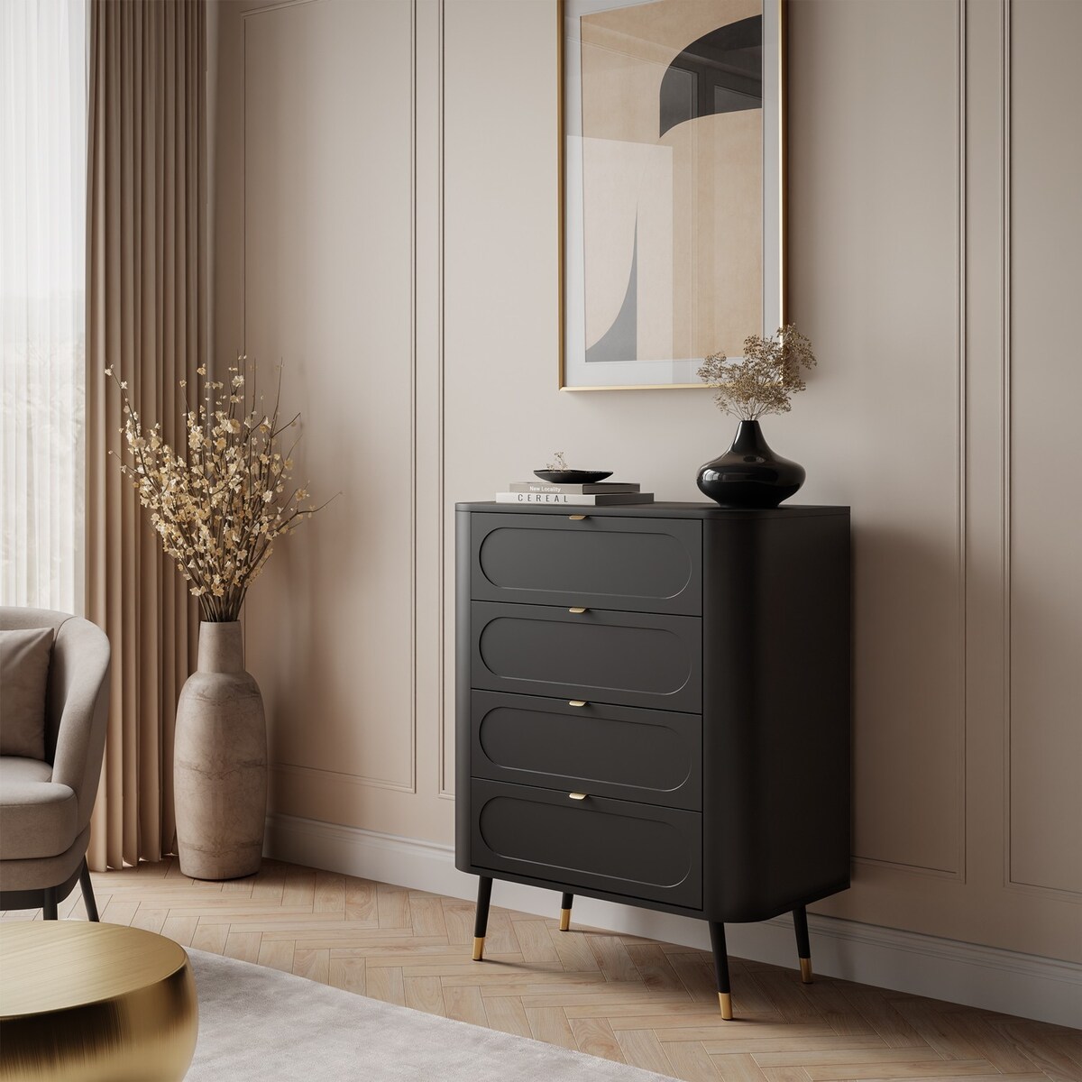 Komoda do sypialni 4S SHADOW z szufladami, czarna