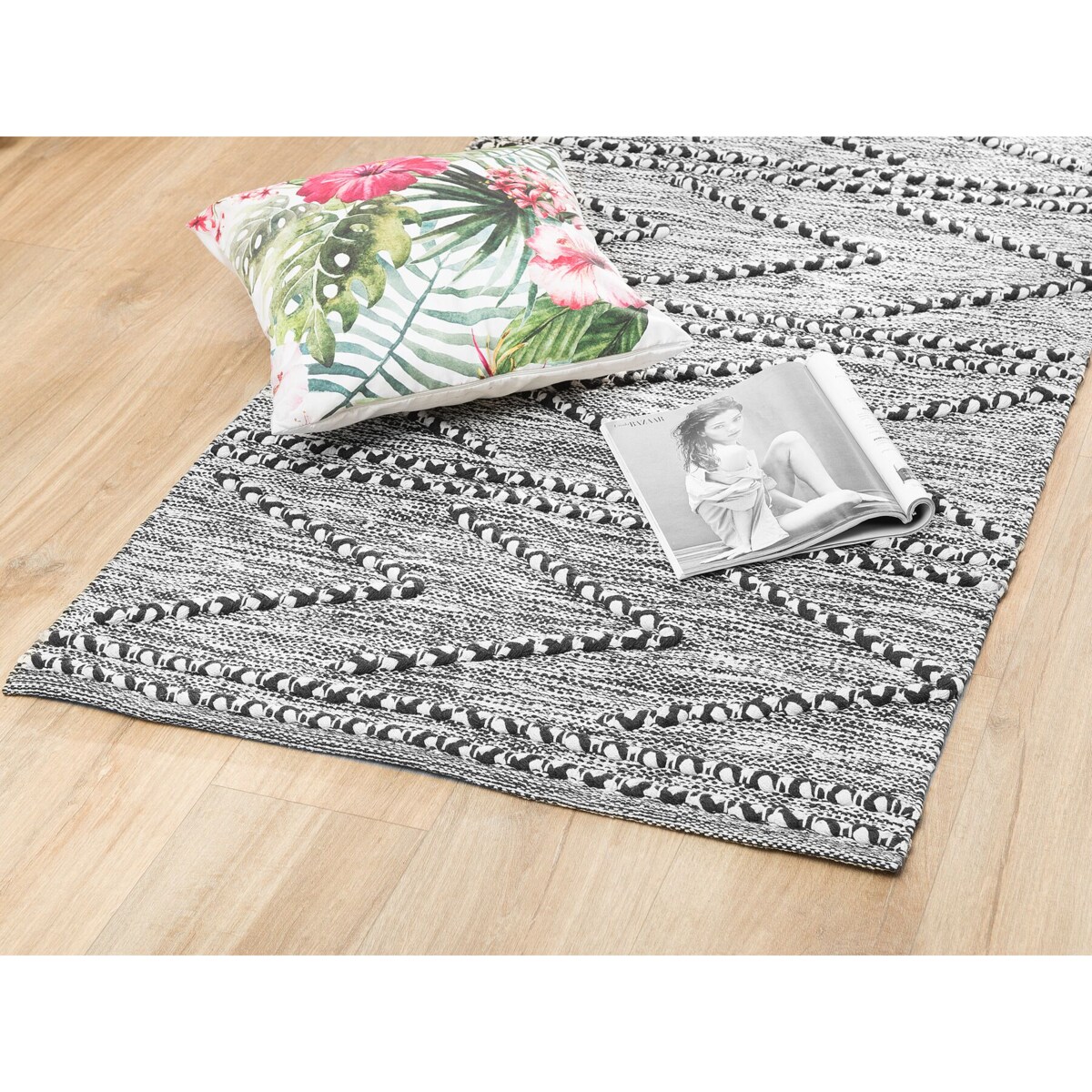 Dywan bawełniany 80 x 150 cm czarno-biały TERMAL