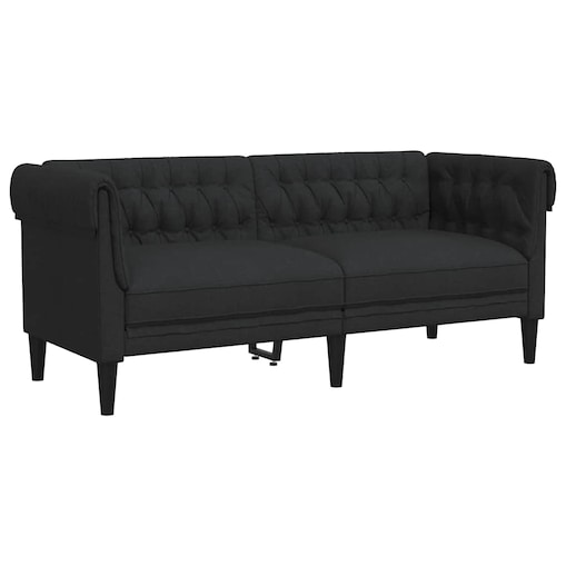 vidaXL Sofa Chesterfield, dwuosobowa, czarna, obita tkaniną