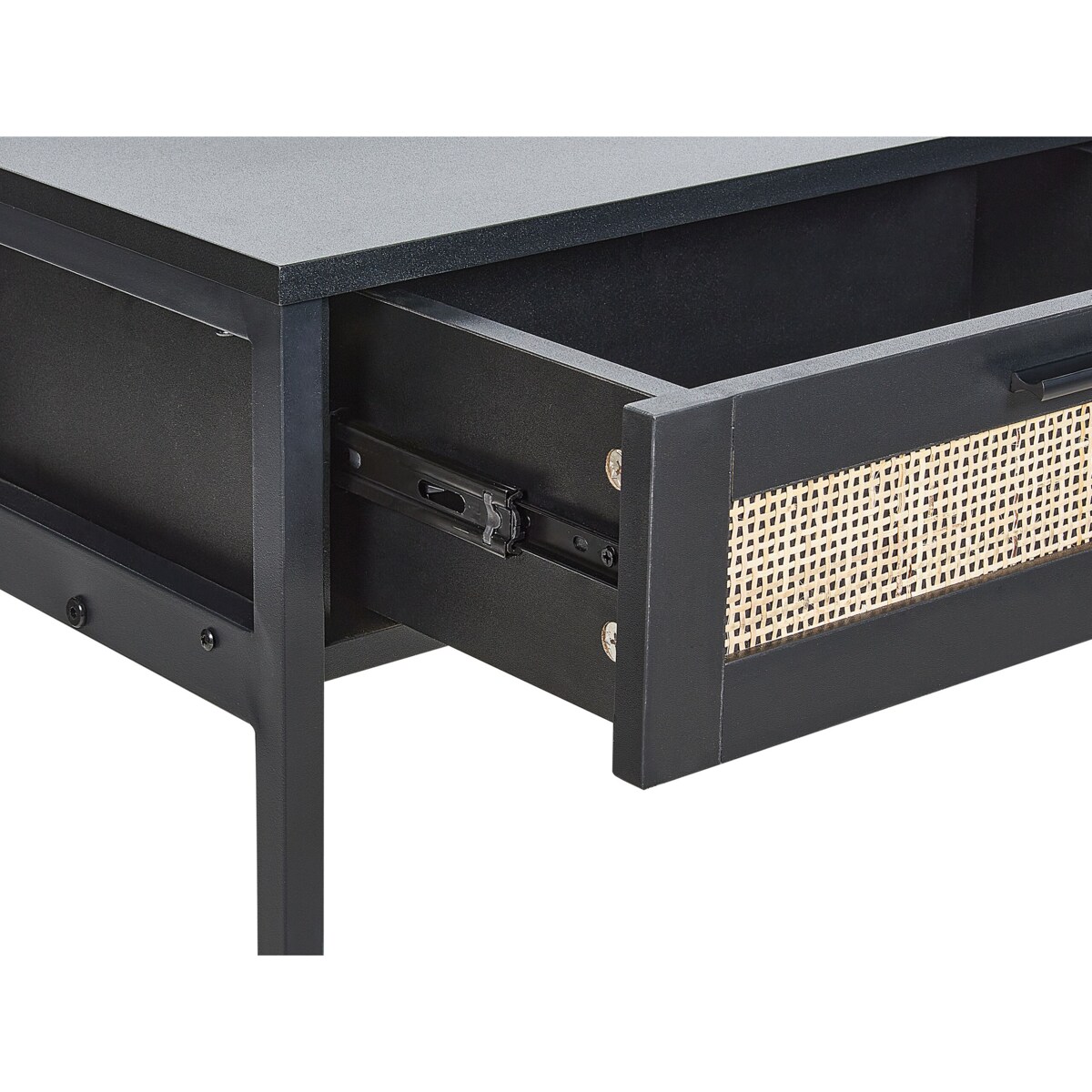 Konsola 2 szuflady fronty rattanowe czarna OPOCO