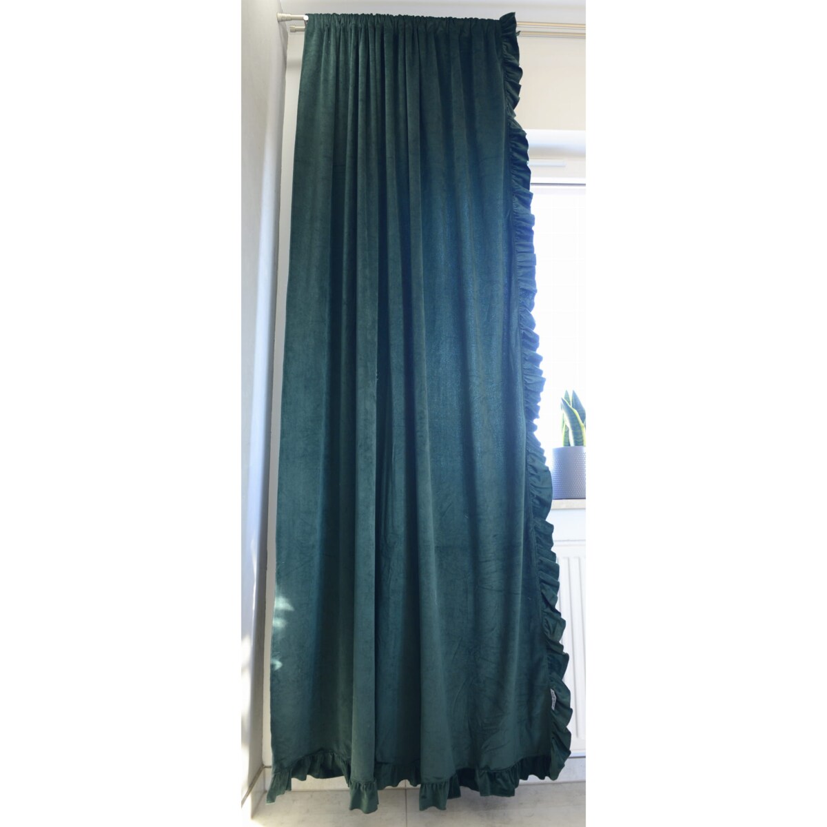 Zasłona Na Okno Okna Z Falbanką Do Salonu Sypialni 150X250 Cm Butelkowa Zieleń