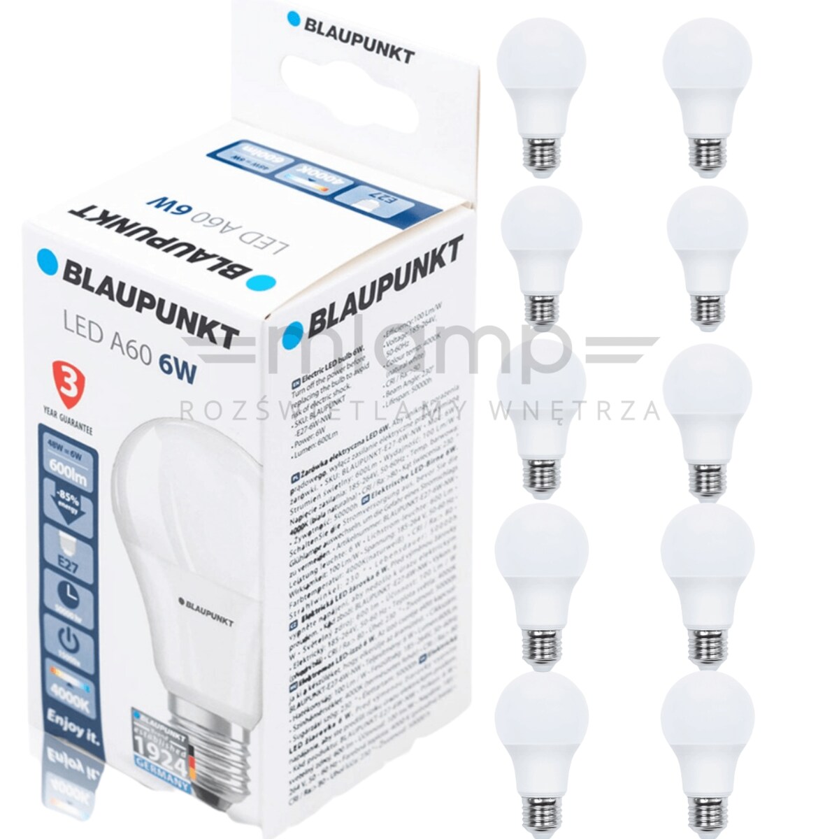 Ledowe żarówki 10 sztuk E27-6W-WW-10 6W białe, Blaupunkt