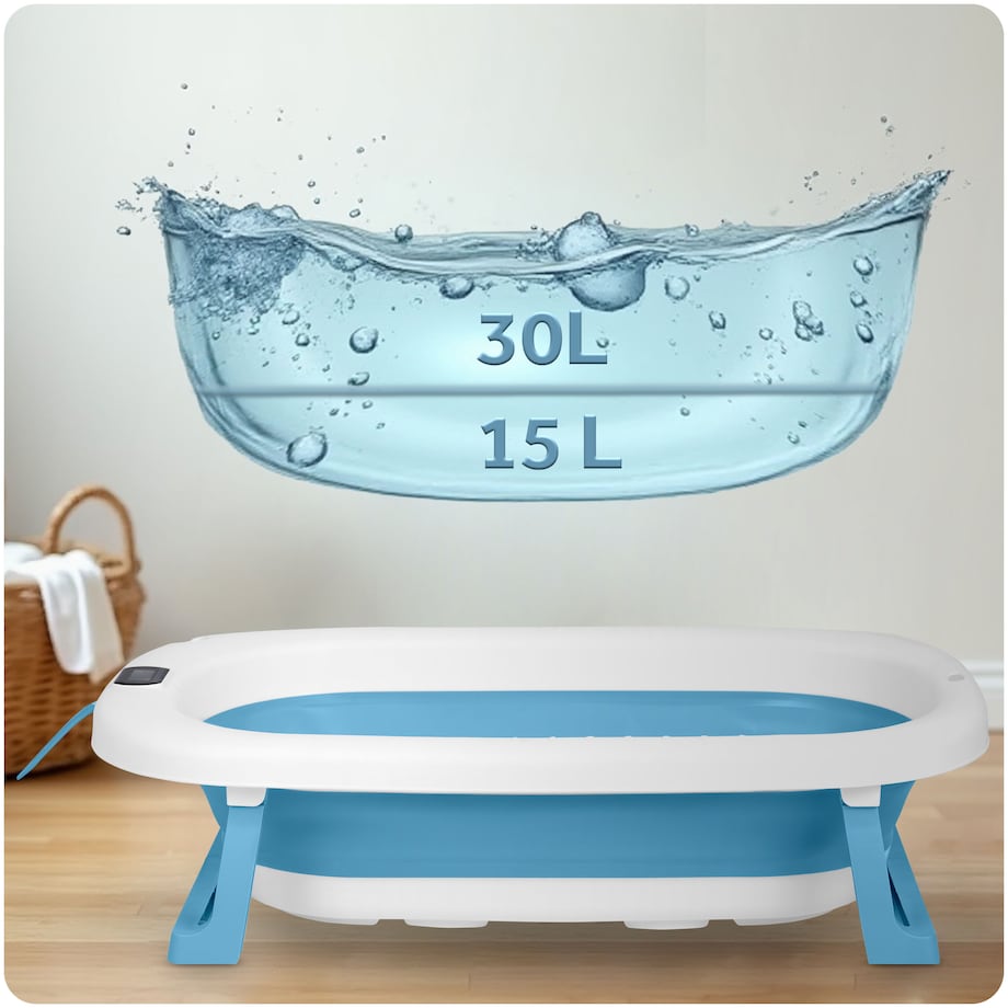 Wanienka składana dla dziecka niemowląt Ricokids silikonowa termometr LCD biało-niebieska