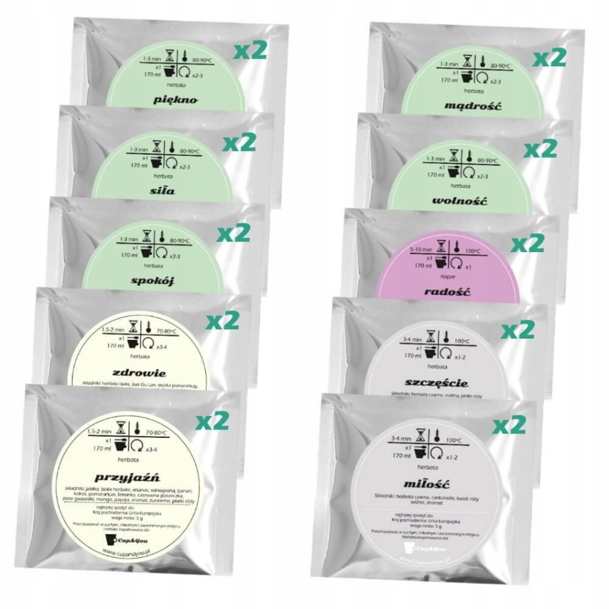 Elegancki BOX prezentowy zestaw herbat smakowych kubek z zaparzaczem YOGA