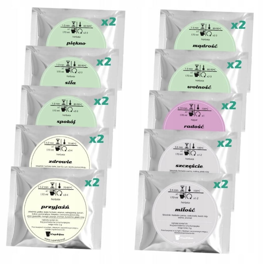 Elegancki BOX prezentowy zestaw herbat smakowych kubek z zaparzaczem YOGA