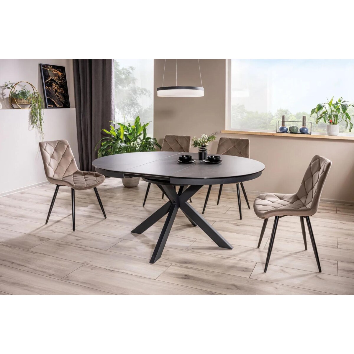 Stół rozkładany PORTO CERAMIC 120(160)x120 ciemnoszary/czarny mat