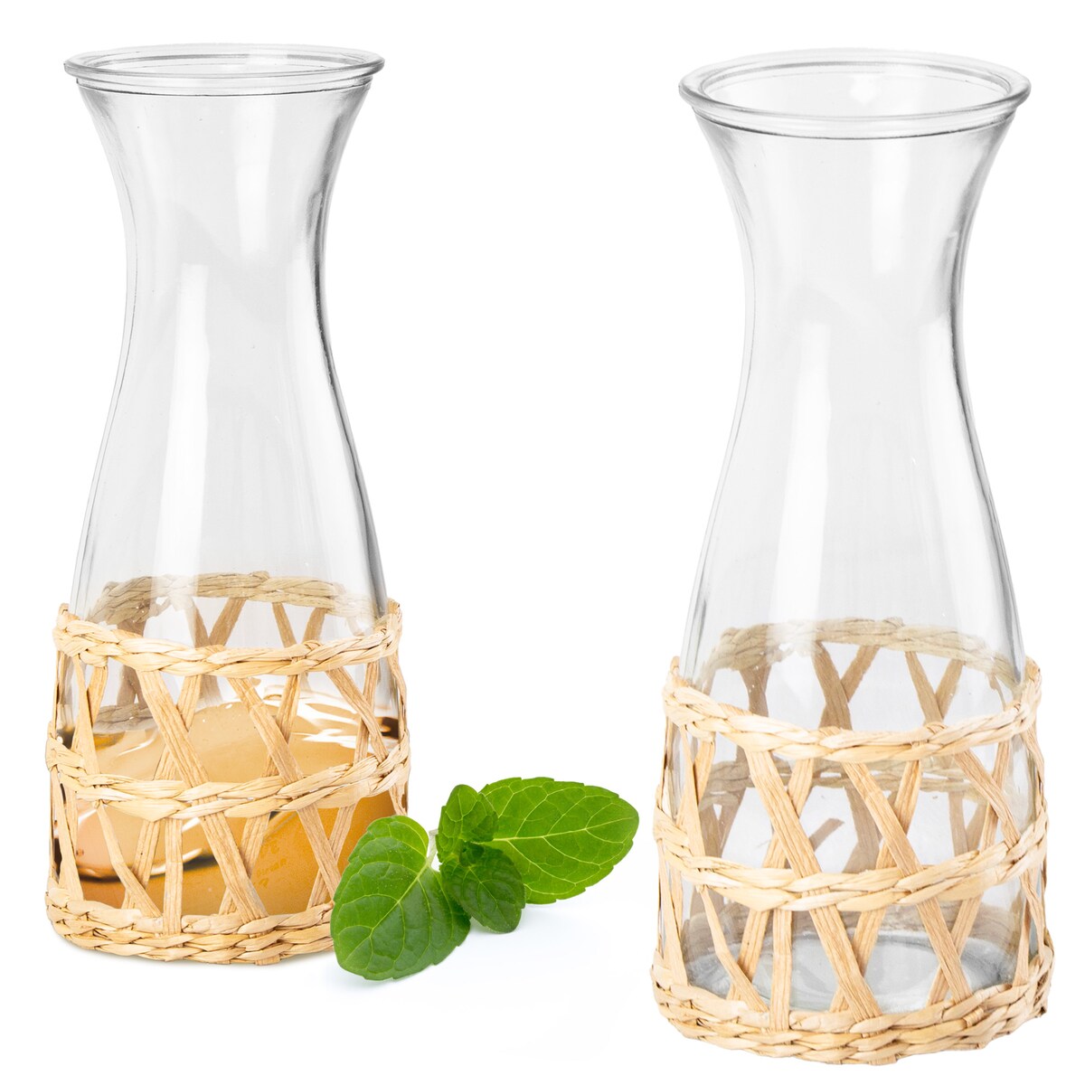 Karafka Szklana Do Wody Napojów Soków 1.2 L Z Ozdobnym Koszyczkiem
