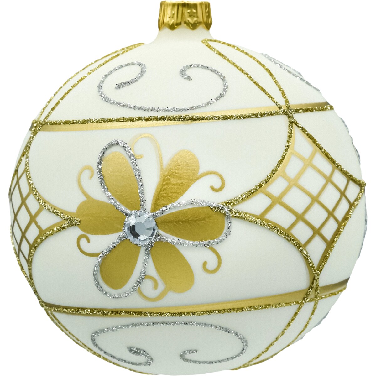 Bombki okrągłe: złote brokatowe i ecru