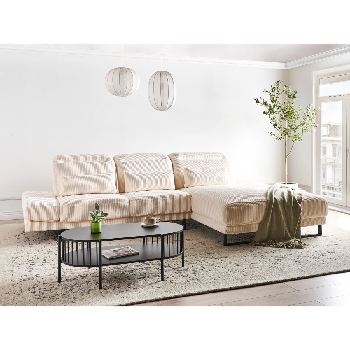 Narożnik IKAST Sztruks Beżowy dla 4 osób Lewostronny