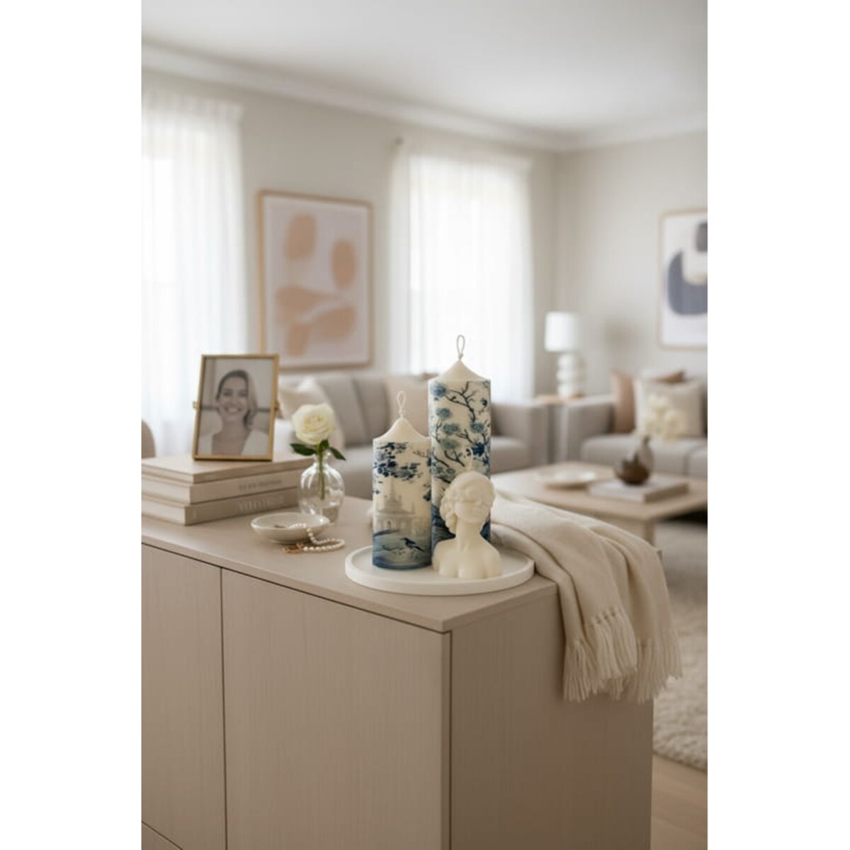 Zestaw świec sojowych Eva na dekoracyjnej tacy – elegancki prezent z torbą w zestawie