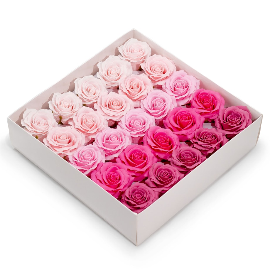 BOX pudełko z KWIATAMI MYDLANYMI 25szt RÓŻA 5 warstwowa odcienie różowego