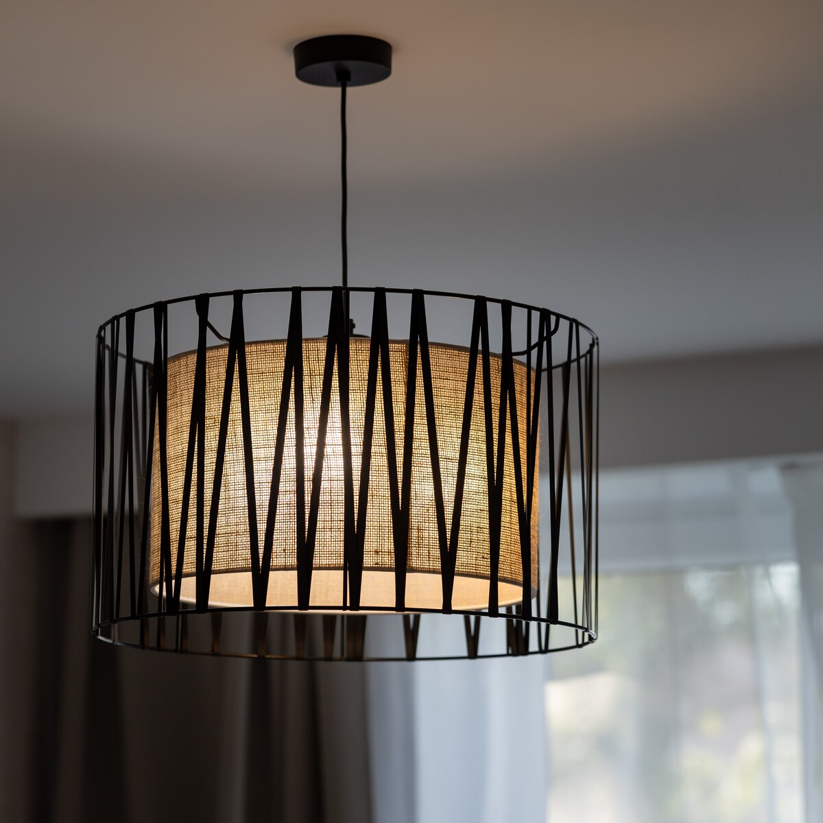 Lampa wisząca TK Lighting HARMONY NATURE 4562 czarno-brązowa E27 jutowy klosz 40 cm regulowana do salonu i jadalni