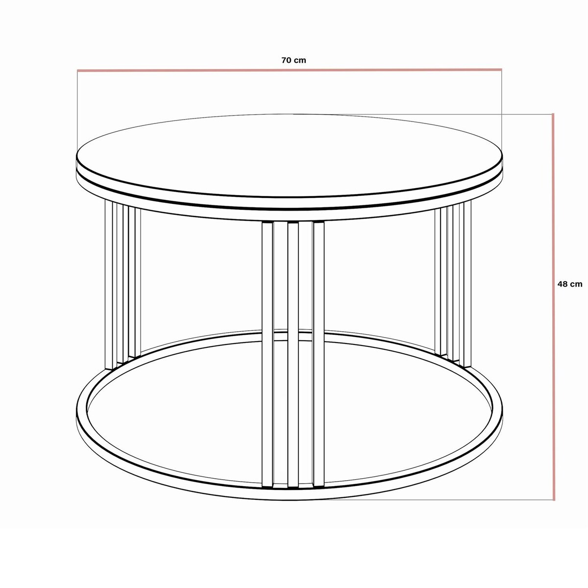 Okrągły stolik kawowy LORI połysk z miedzianym stelażem, kaszmir połysk