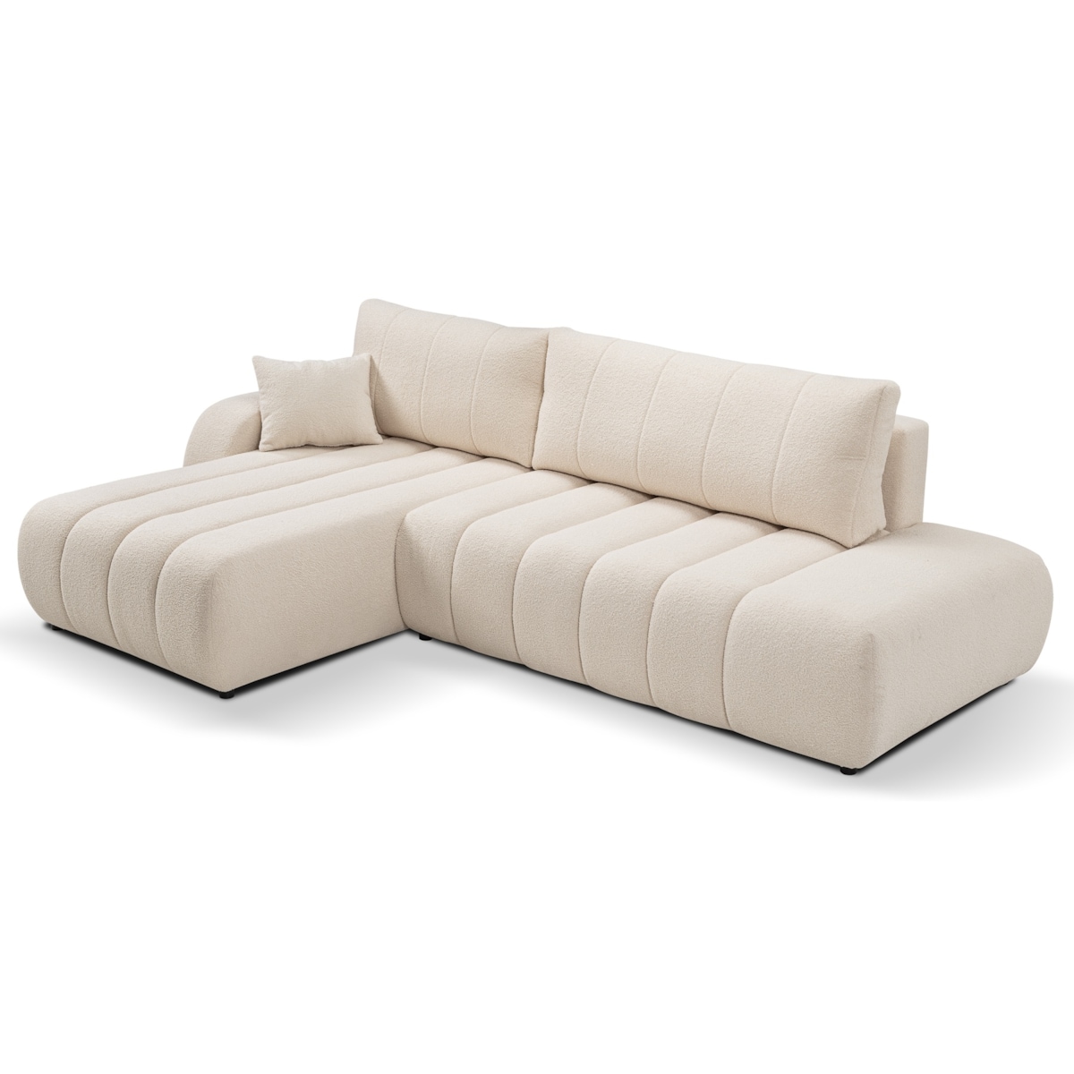 Narożnik z funkcją spania ALOO, lewostronny, tkanina boucle-kremowa