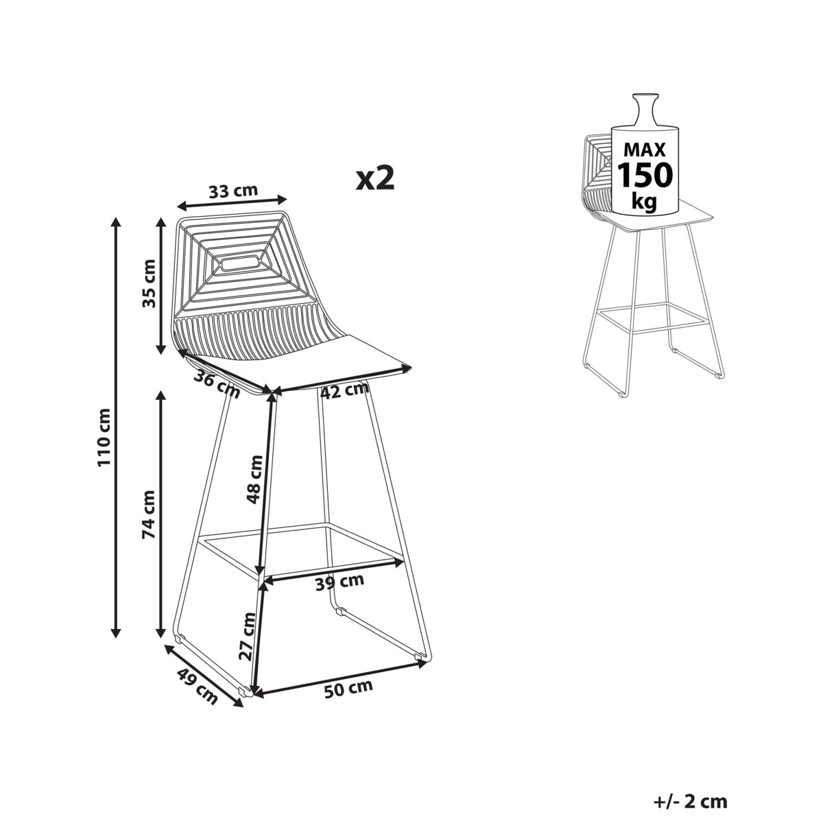 Zestaw 2 krzeseł barowych metalowy złoty róż BISBEE