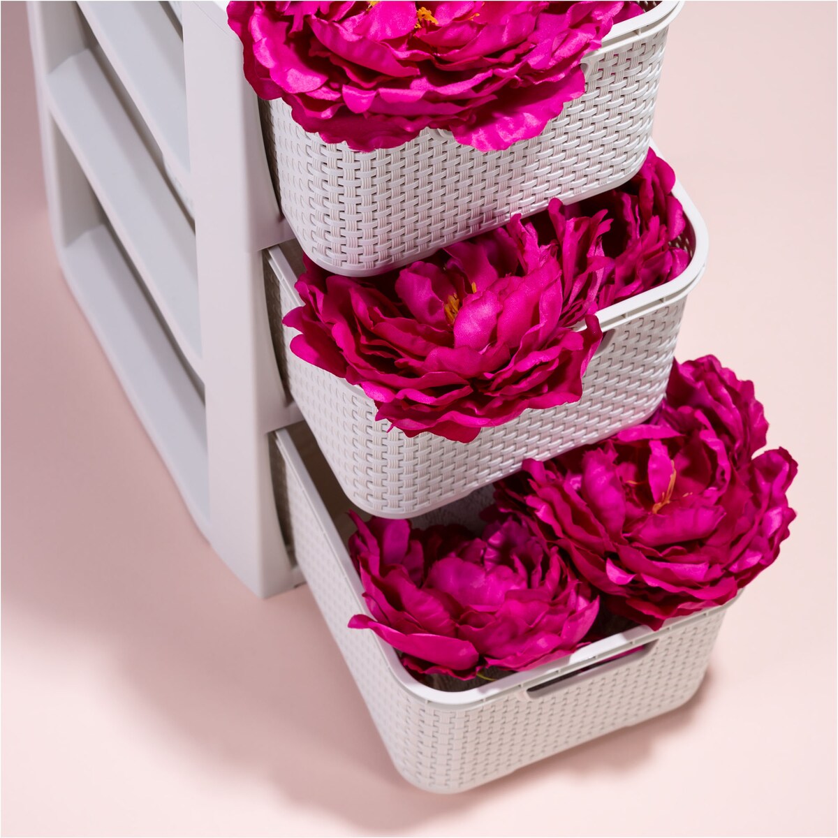 Regał Stojak Łazienkowy Rattanowy Szafka Z Koszami 4 X 7L Biały