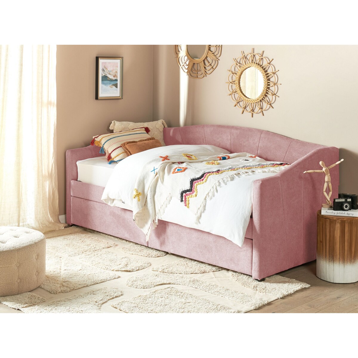 Łóżko dzienne tapicerowane 90 x 200 cm różowe VITTEL