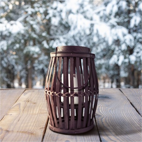 Lampion Wiklinowy Latarnia Latarenka Dekoracyjna 39cm Drewniany Ze Świecznikiem