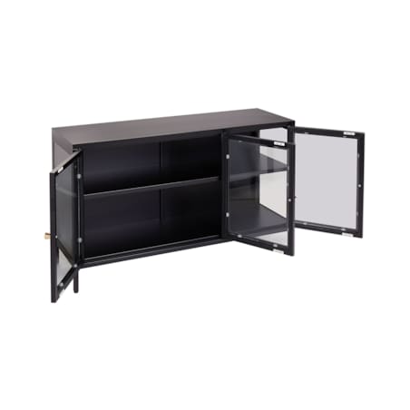 Szafka trzydrzwiowa LED metalowa ze szklaną gablotą czarna NEWPORT
