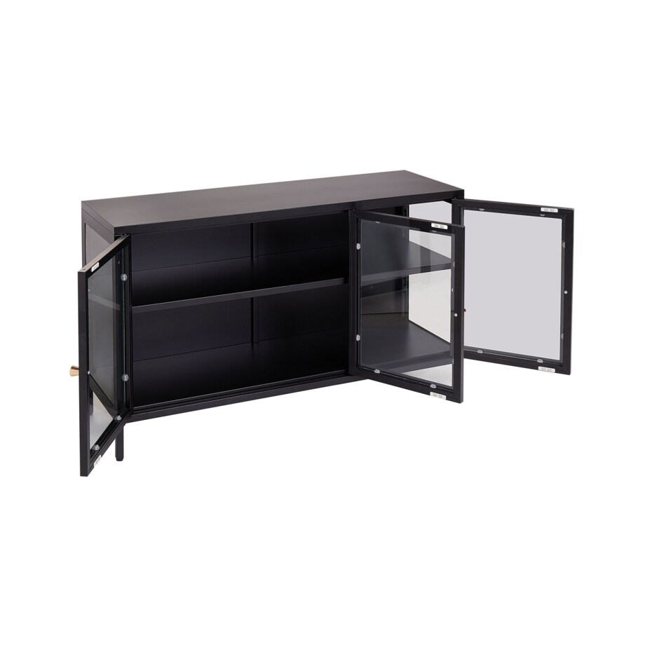 Szafka trzydrzwiowa LED metalowa ze szklaną gablotą czarna NEWPORT