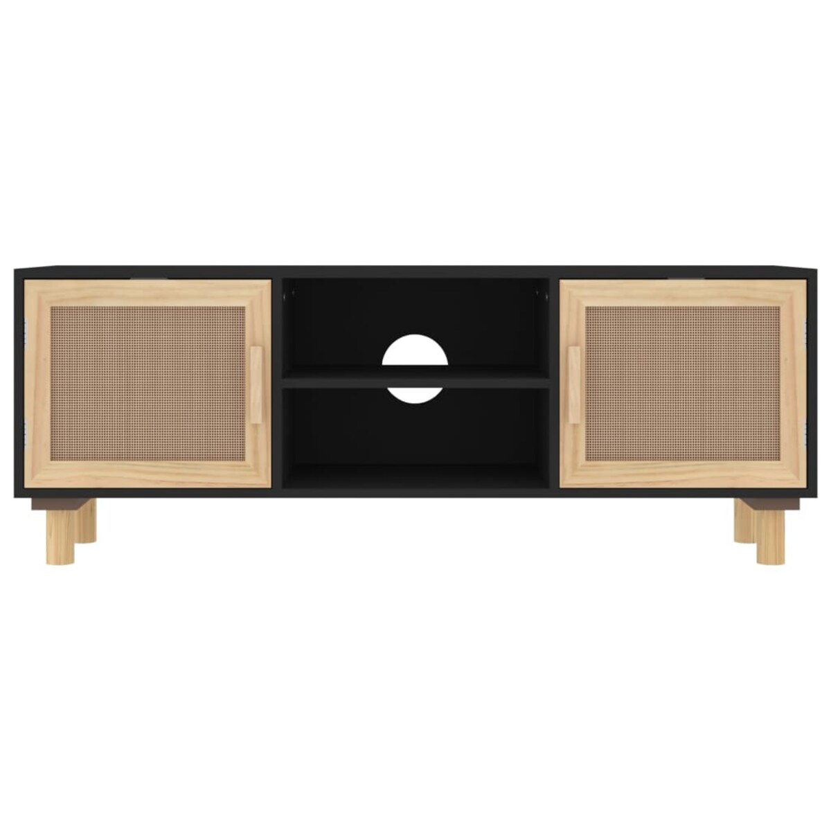 vidaXL Stolik pod TV, czarny, 105x30x40 cm, drewno sosnowe i rattan