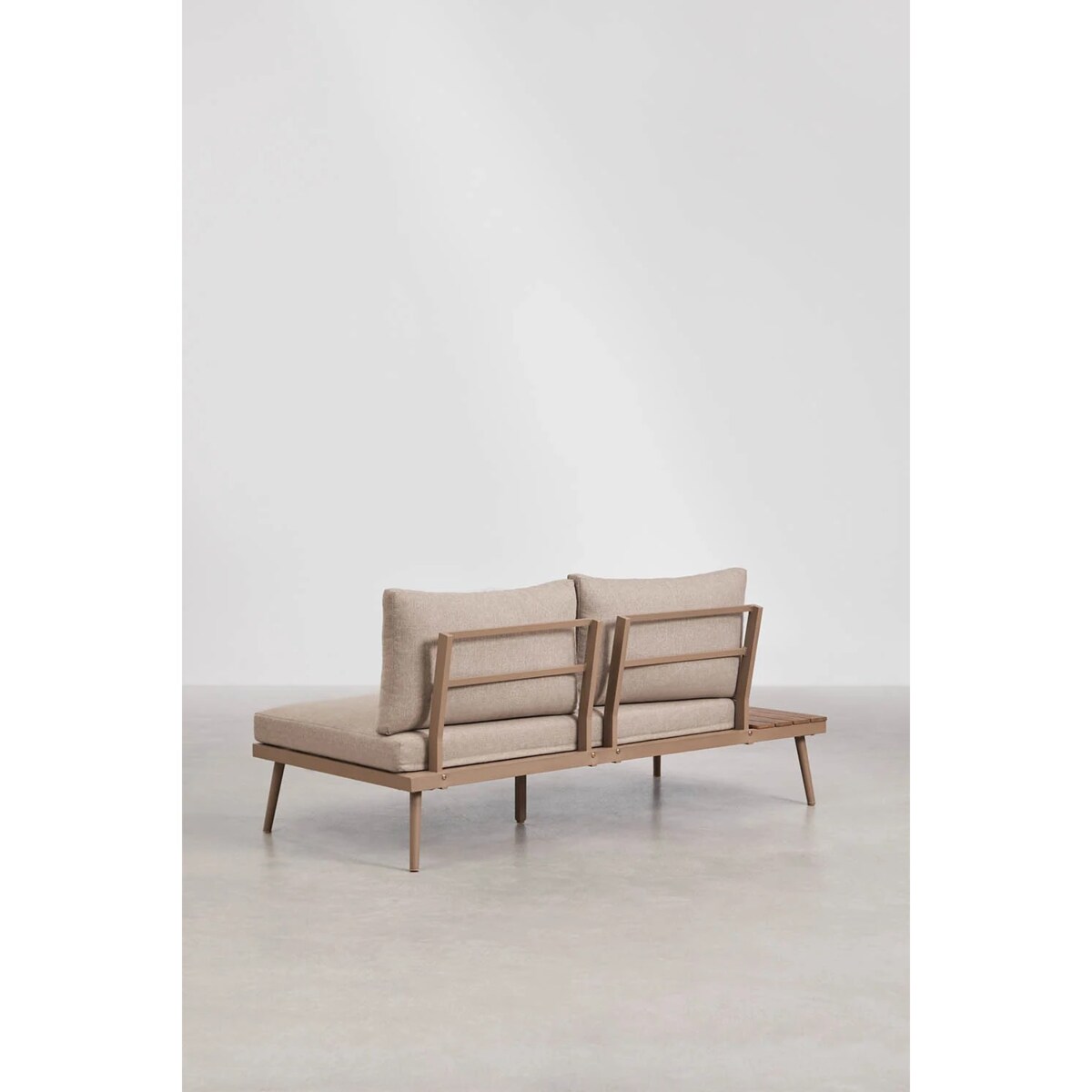 Zestaw ogrodowy: sofa narożna, stolik kawowy z aluminium i akacji, Kalen, mokka