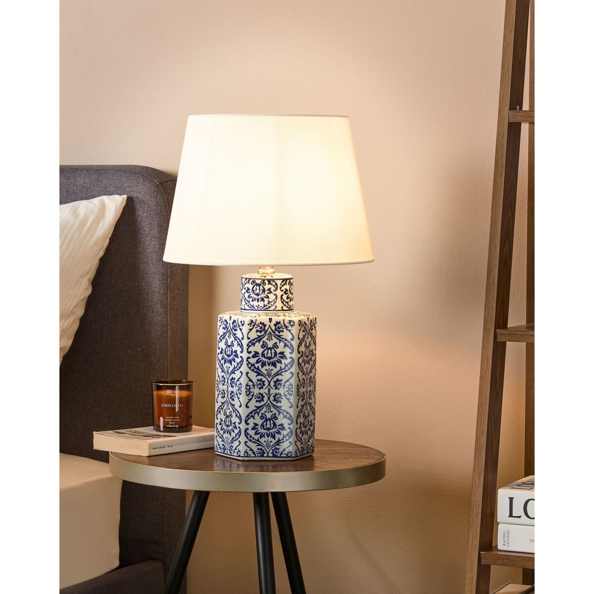 Lampa stołowa MARCELIN Porcelana Biały/ niebieski