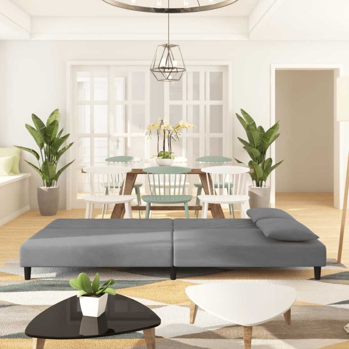 vidaXL 2-osobowa kanapa z 2 poduszkami, jasnoszara, obita aksamitem