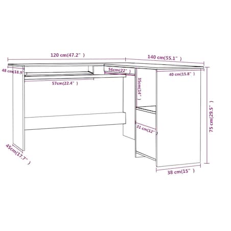 vidaXL Biurko narożne, wysoki połysk, czarne, 120x140x75 cm