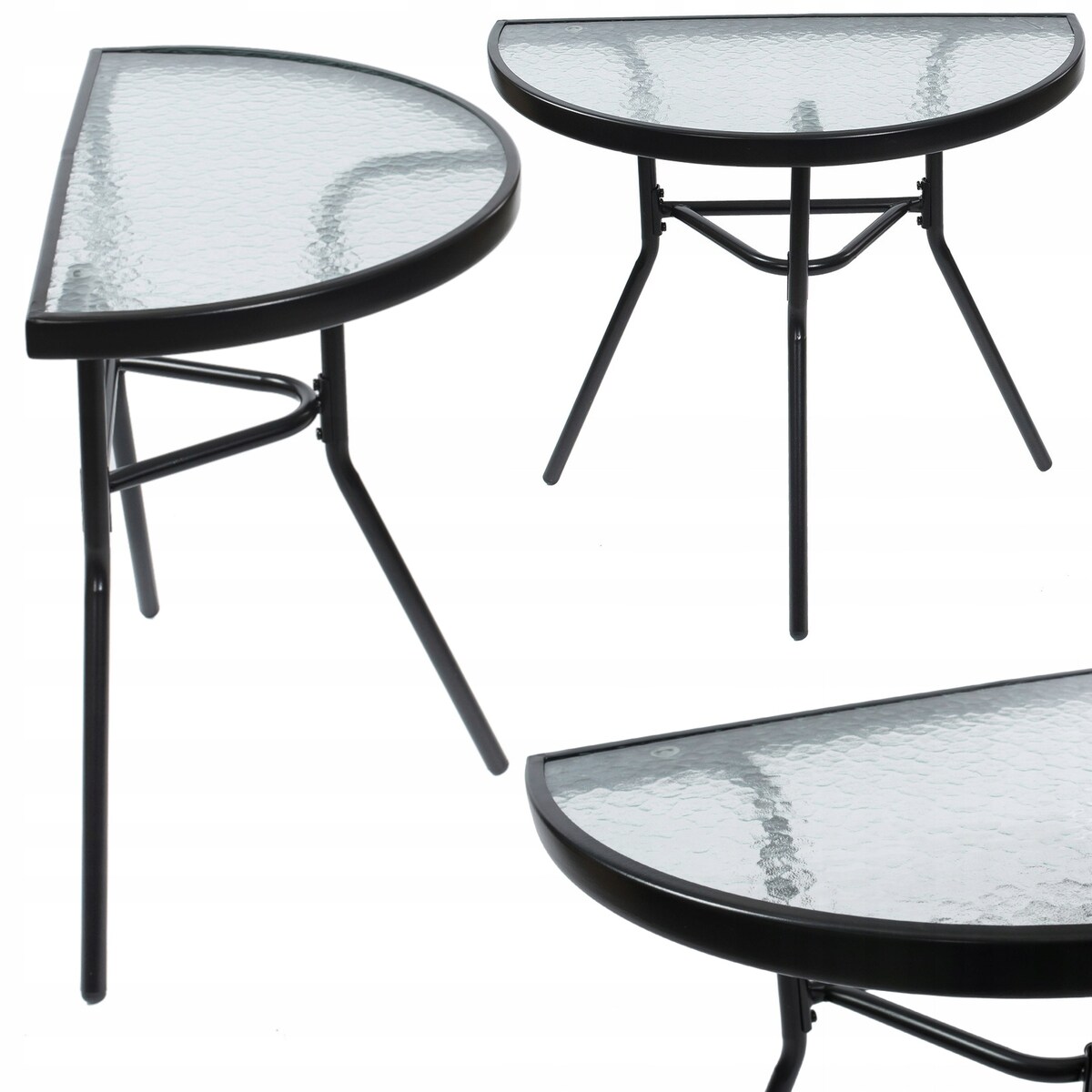 Półokrągły stolik balkonowy ze szklanym blatem