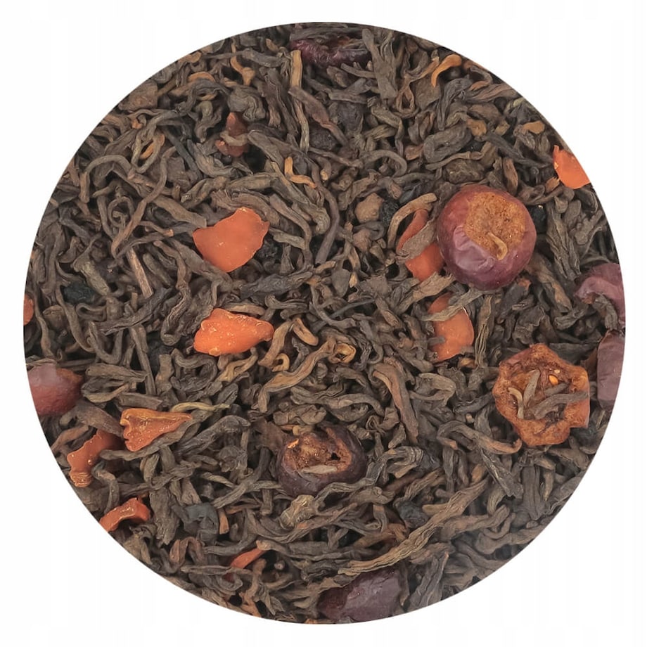 Herbata czerwona pu-erh ŻURAWINOWY o delikatnie żurawinowym smaku PREMIUM - herbata liściasta sypana mieszanka napar susz - gotowa na prezent upominek