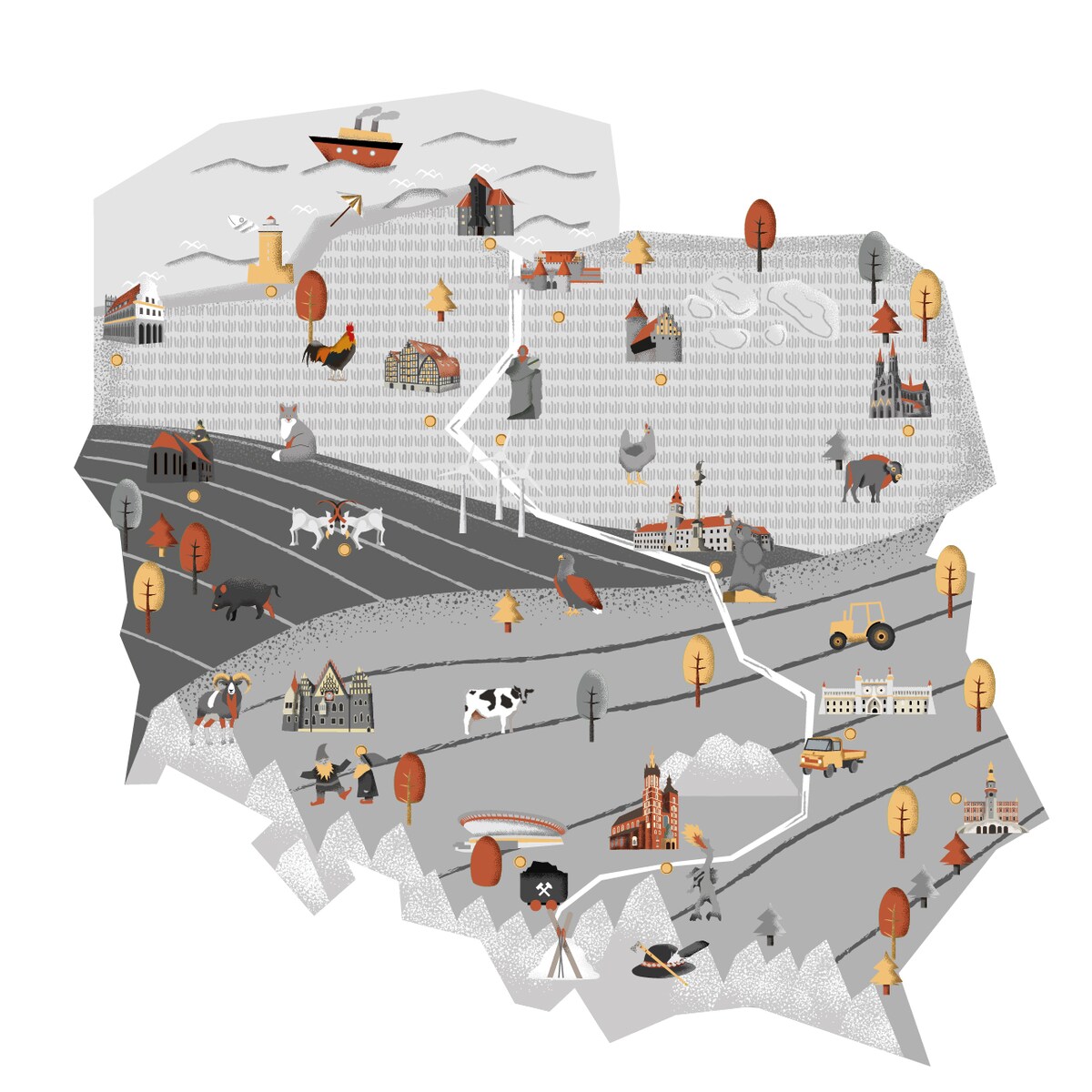 Naklejka mapa Polski szara, 150x100