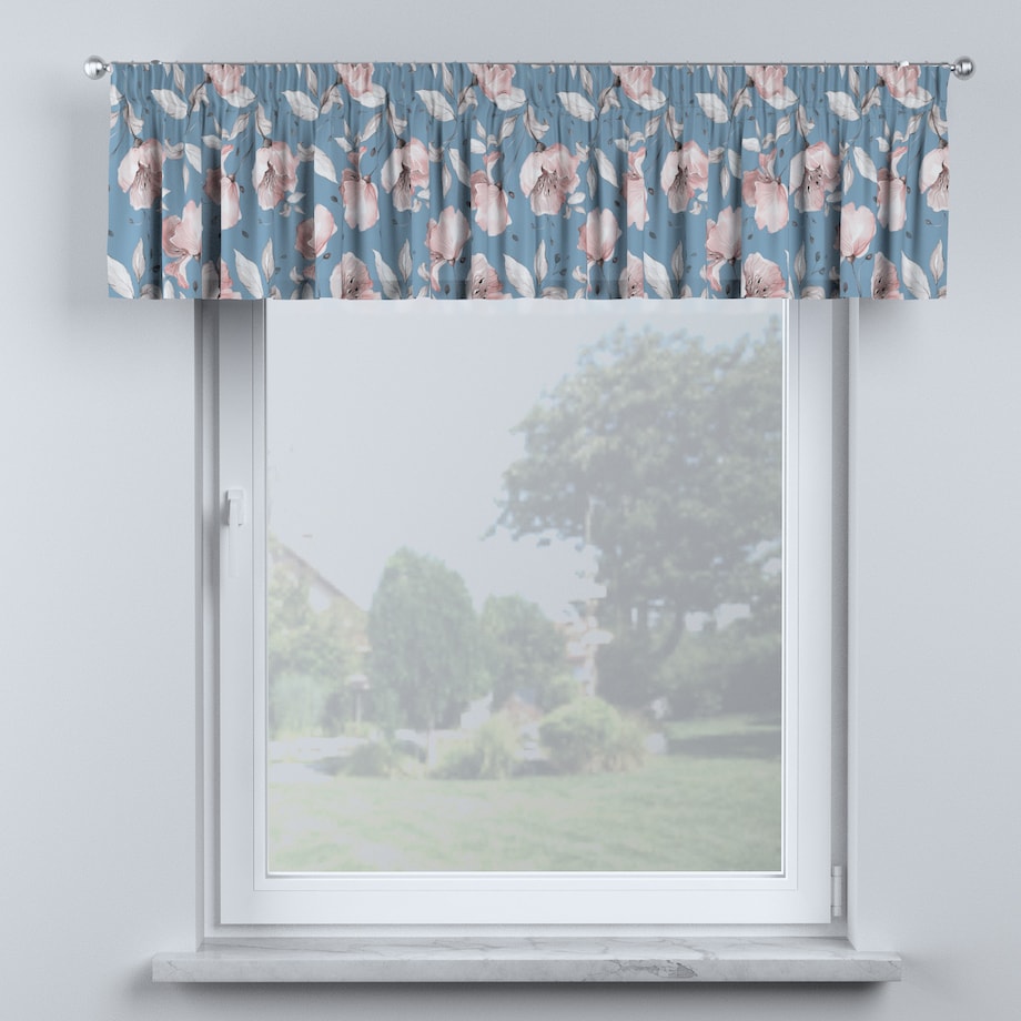 Lambrekin na taśmie marszczącej 390x40 niebiesko-różowy