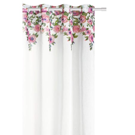 Biała Zasłona do Salonu w Kwiaty 140 x 250 Dekoracyjna Róże Piwonie Kwiaty