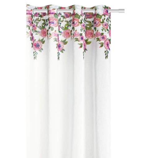 Biała Zasłona do Salonu w Kwiaty 140 x 250 Dekoracyjna Róże Piwonie Kwiaty