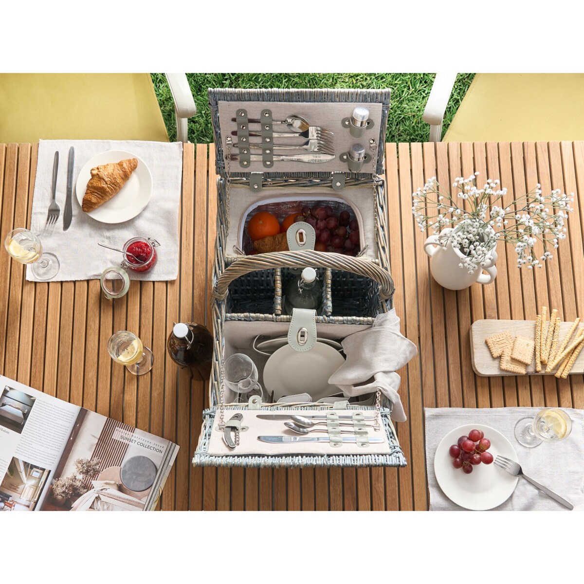 Kosz piknikowy GROSEILLE Plecionka Szary